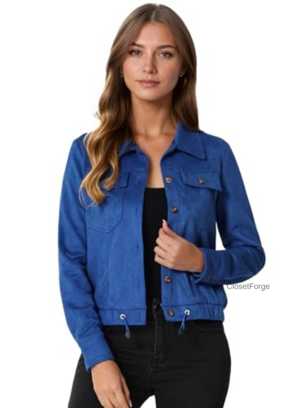 Faux Suede Cropped Moto Biker Jacket Button Down Coat